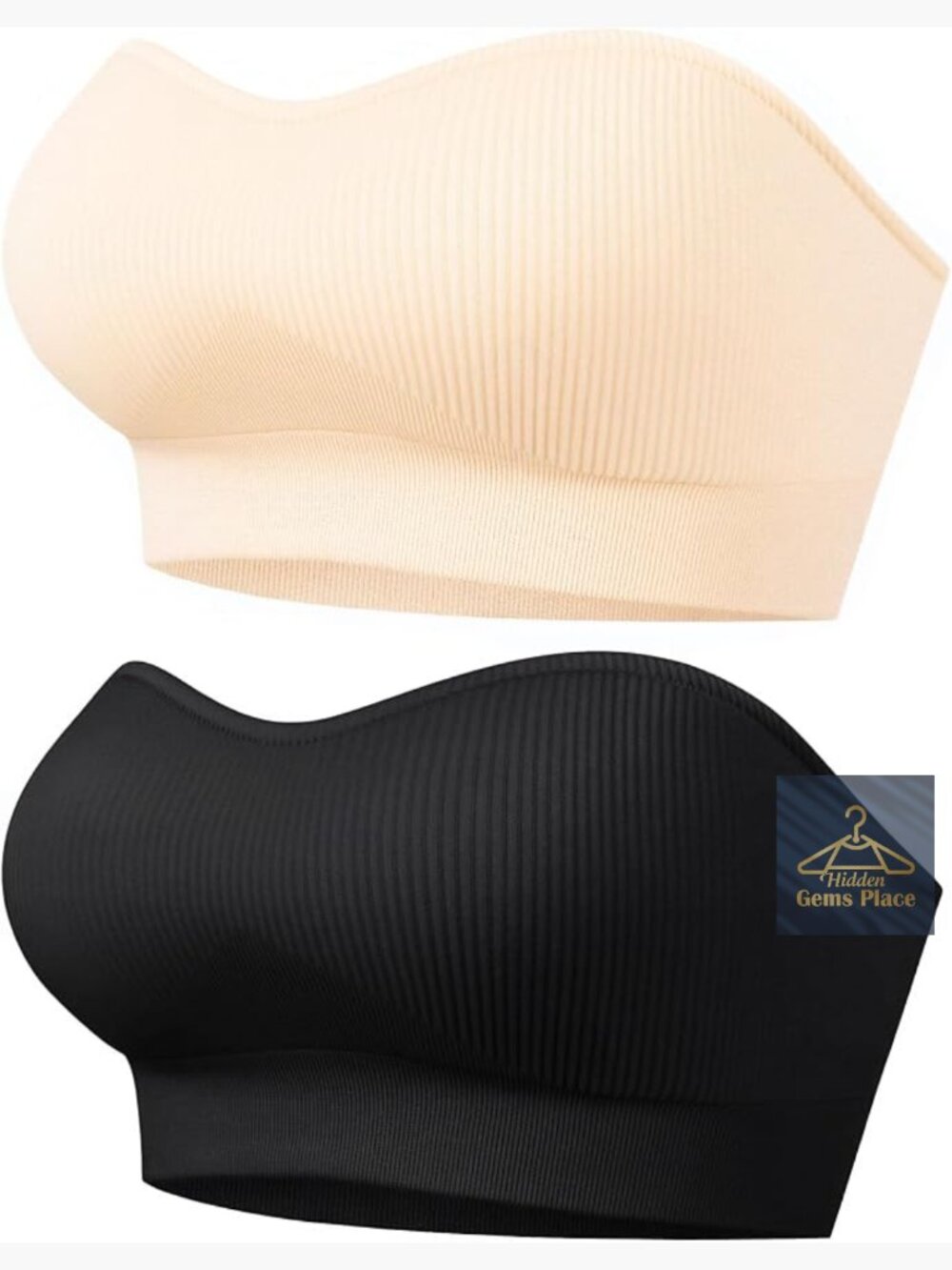 Strapless Seamless Ribbed Bandeau Bra Wireless Padded Non-Slip Tube Top